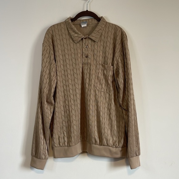 VTG Retro Shirt Haband Collared Large Tan Long Pattern 90s Stag Hill Button - Picture 1 of 15